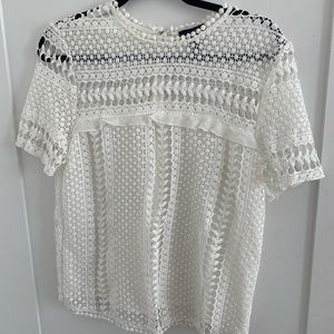 Aqua Lace Short Sleeve Blouse in White